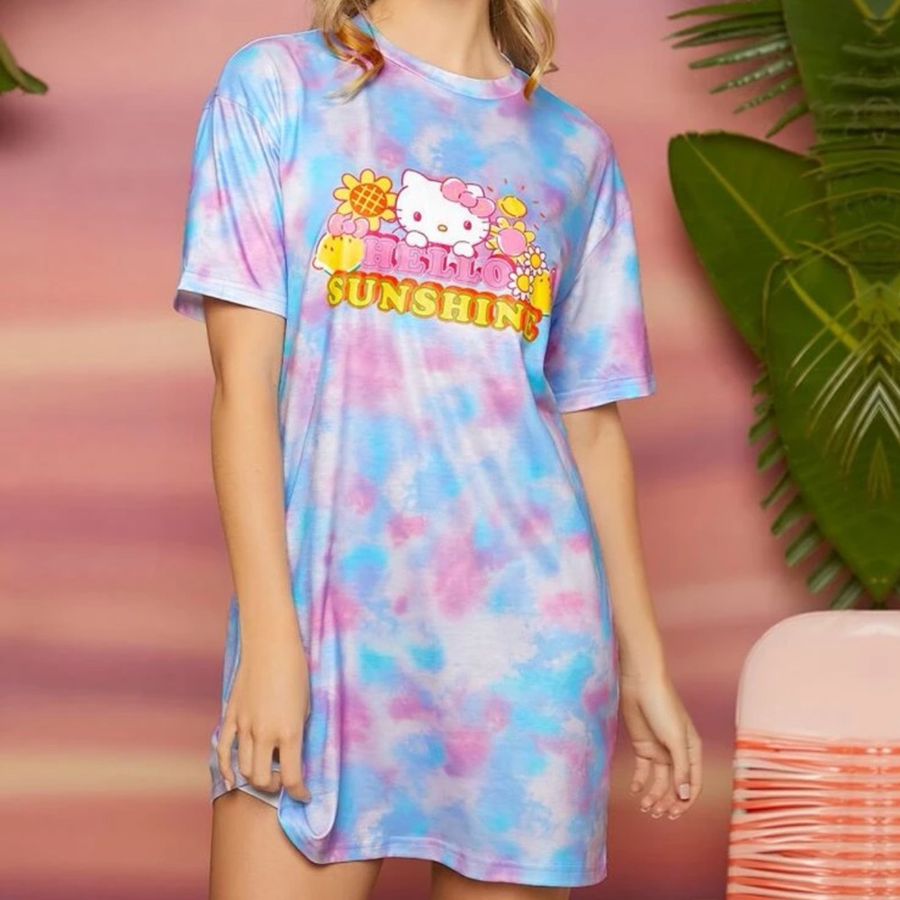 NEW✨ Hello Kitty and Friends Tye Dye Sunshine Graphic Tee Shirt Dress S